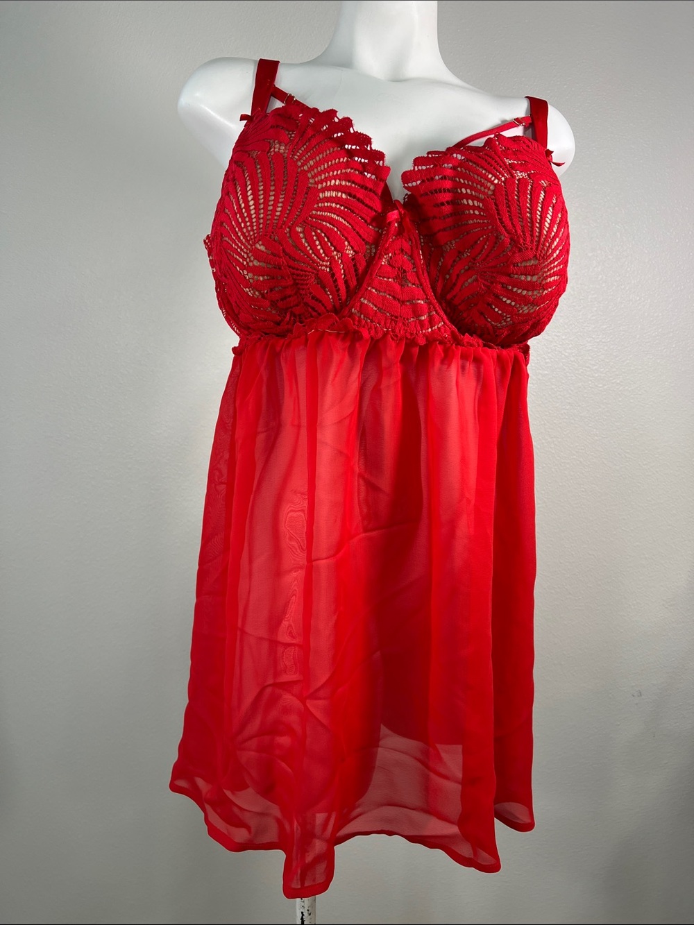 Cacique Red Sheer Lace Babydoll Chemise 44DDD